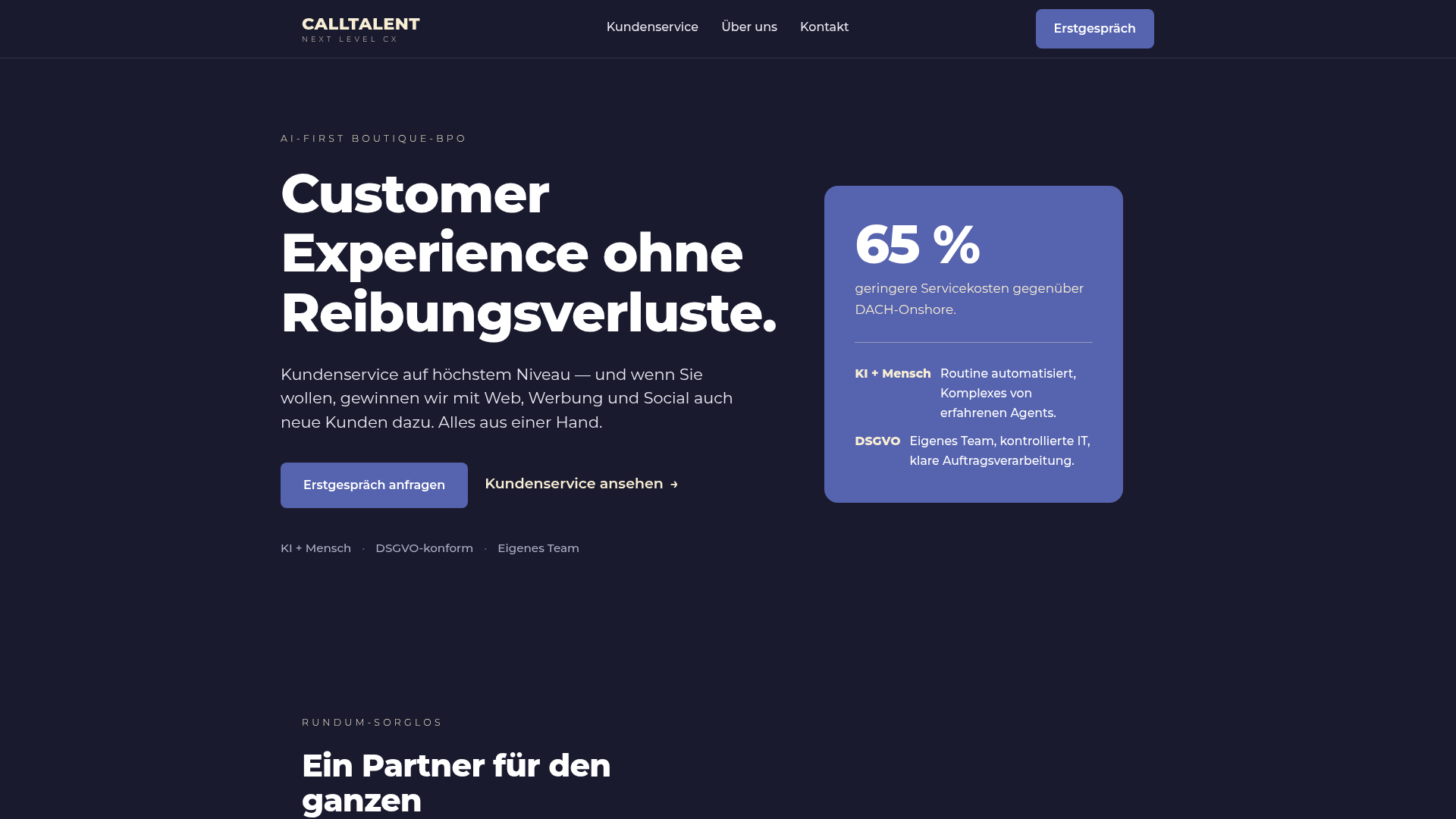 Screenshot of the calltalent.ai homepage